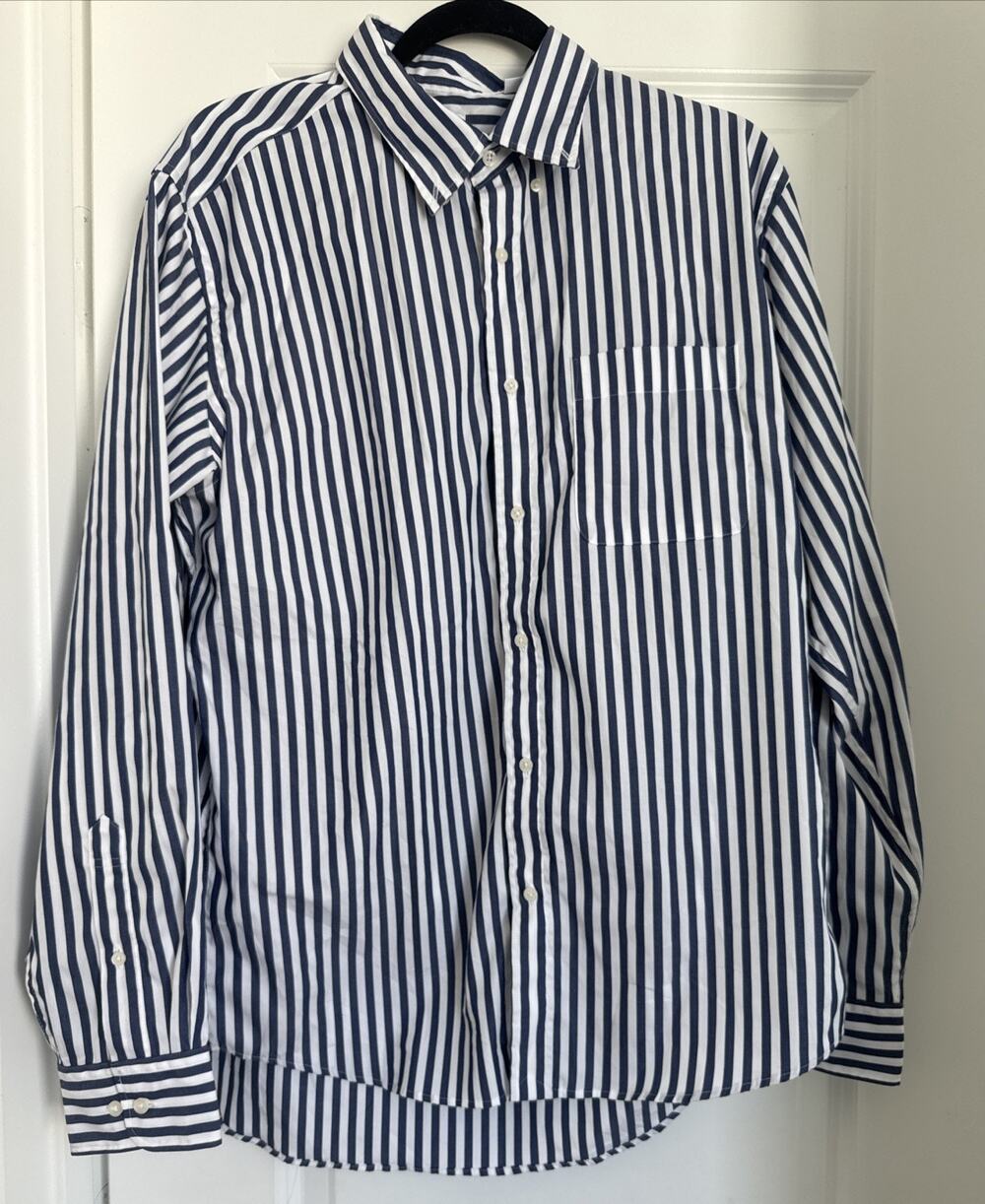 Uniqlo Striped Button Down Shirt Mens Large Blue White Long Sleeve Pocket
